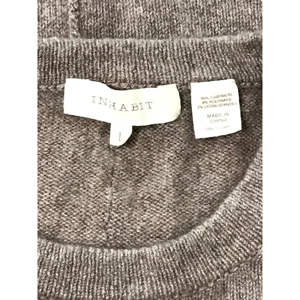 SOLD INHABIT Light Brown Crew Neck Cashmere Sweater Size Large - Picture 8 of 8